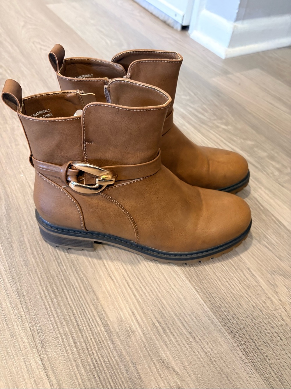 Girls Tan Ankle Boots with Decorative Buckle
